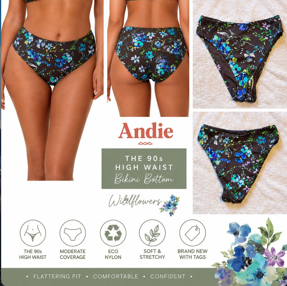 Andie The 90s High Waist Bikini Bottom Wildflowers Floral NWT Size XL